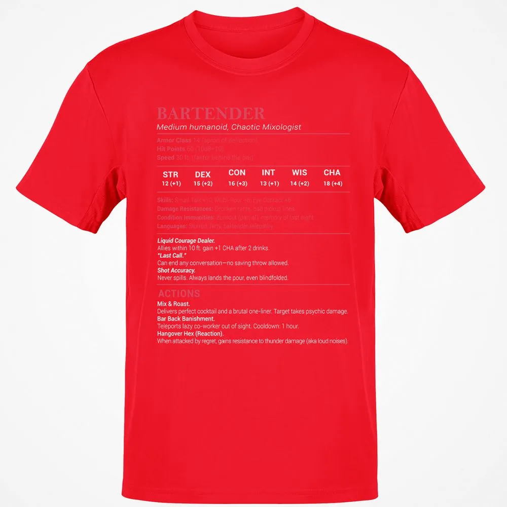 Bartender Stats Classic Unisex T-Shirt - Red - 10