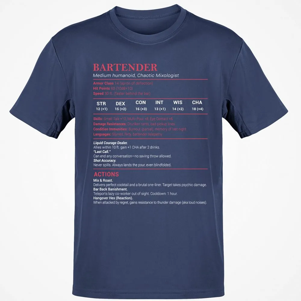 Bartender Stats Classic Unisex T-Shirt - Navy - 7