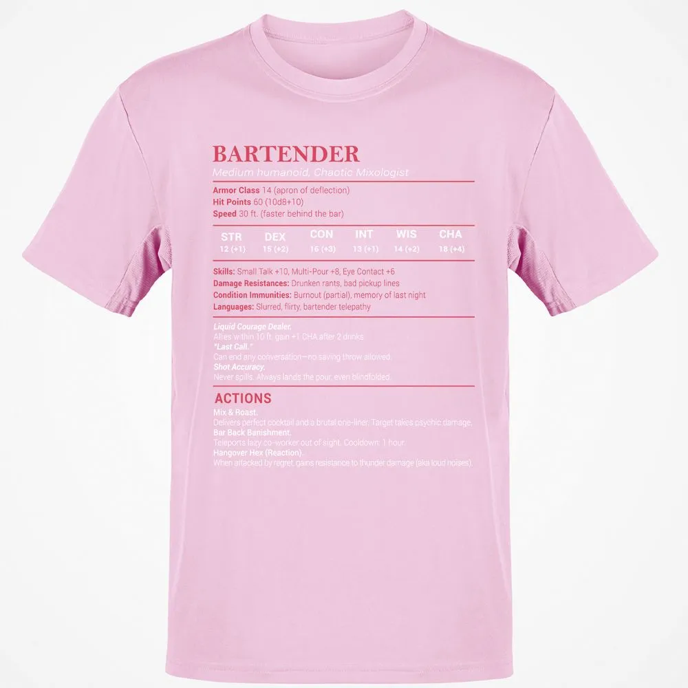 Bartender Stats Classic Unisex T-Shirt - Light Pink - 5