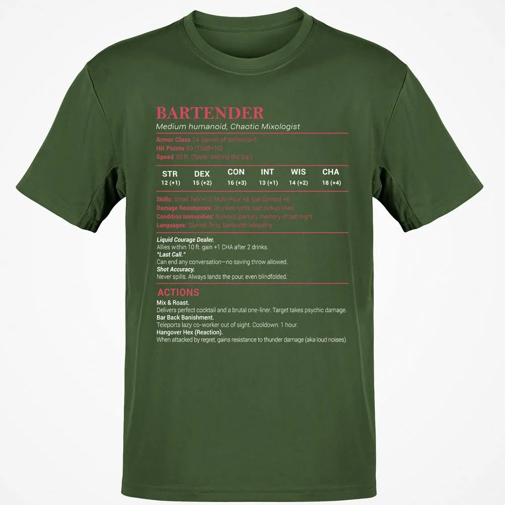Bartender Stats Classic Unisex T-Shirt - Military Green - 6