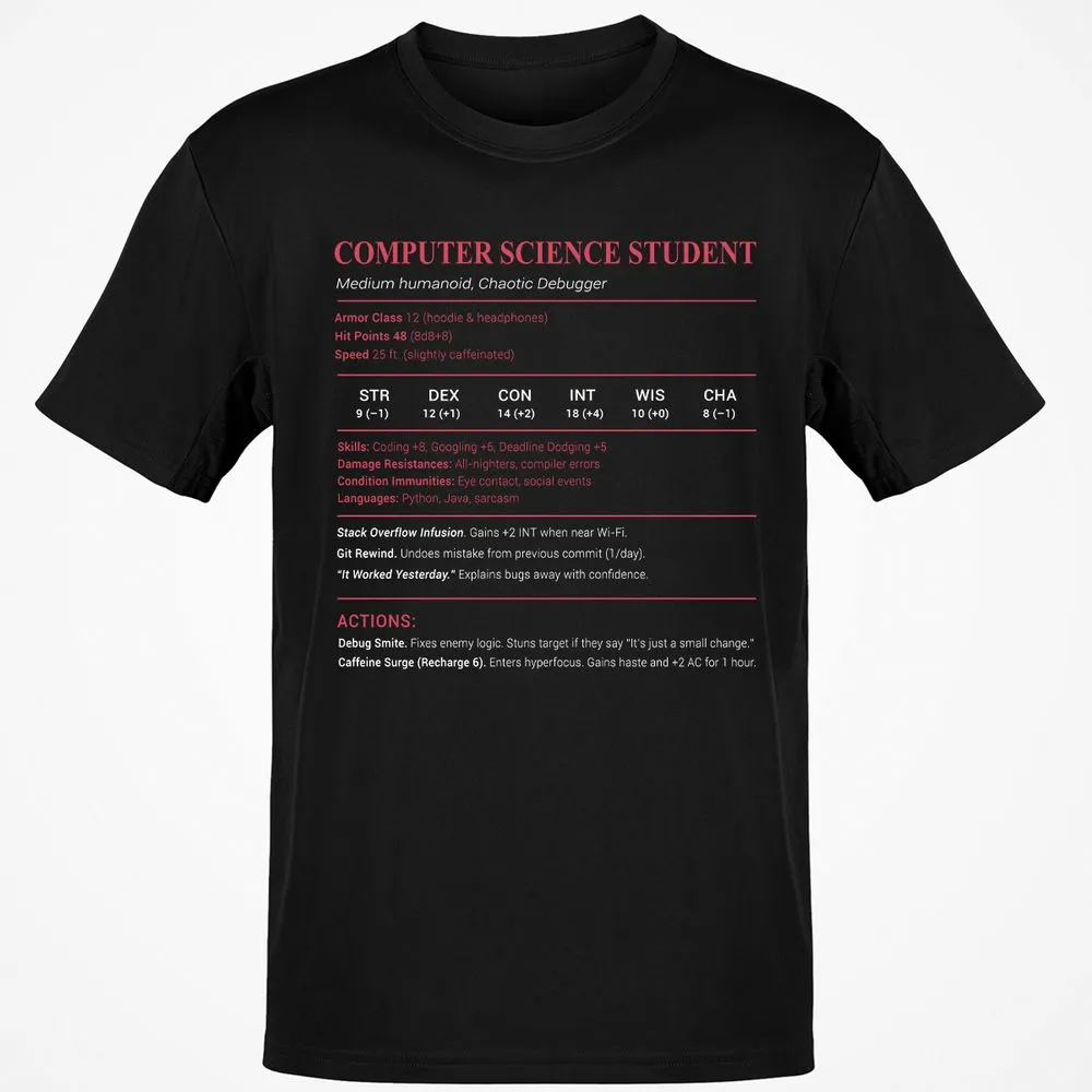 Computer Science Student Classic Unisex T-Shirt - Black - 1