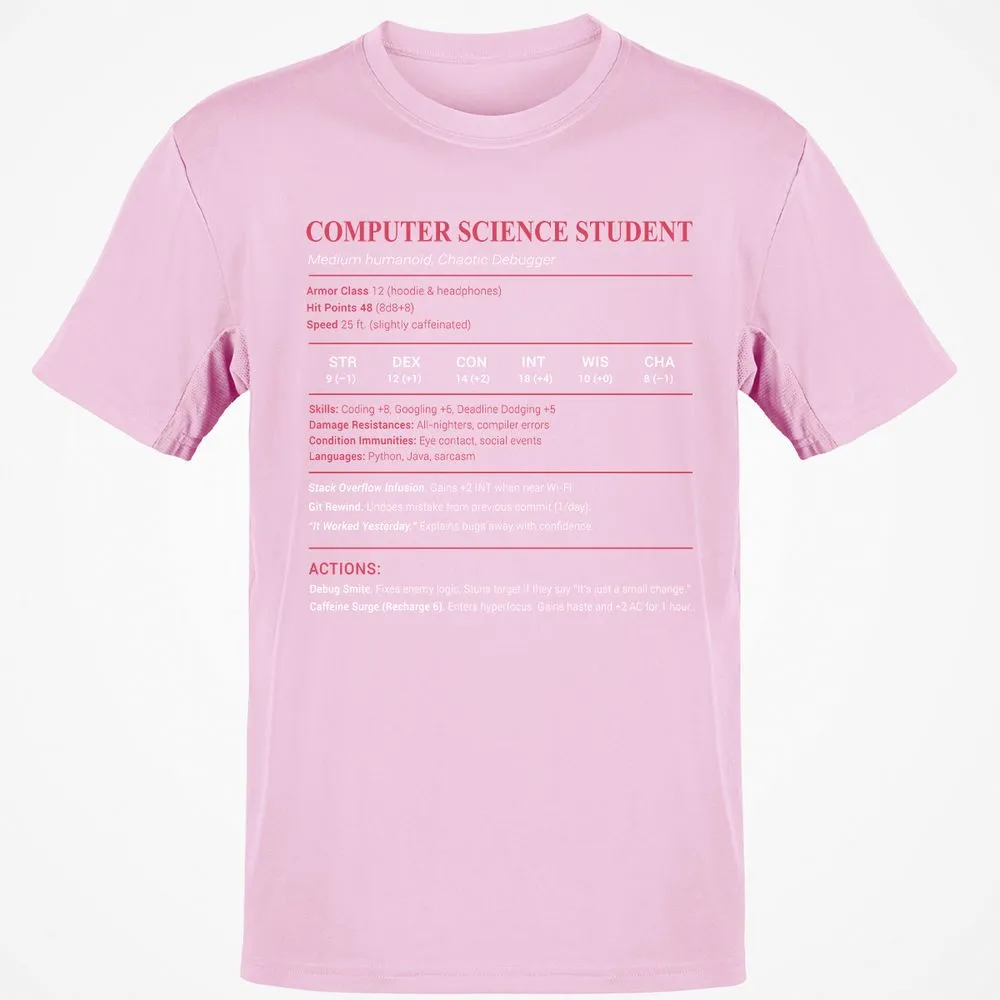 Computer Science Student Classic Unisex T-Shirt - Light Pink - 5