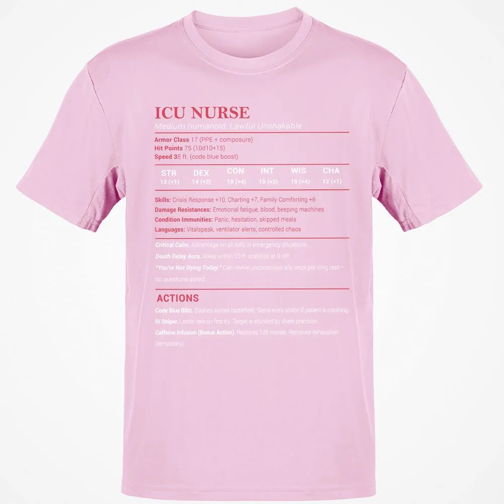 ICU Nurse Stats Classic Unisex T-Shirt - Light Pink - 5