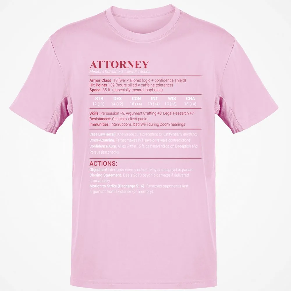 Attorney Stats Classic Unisex T-Shirt - Light Pink - 5
