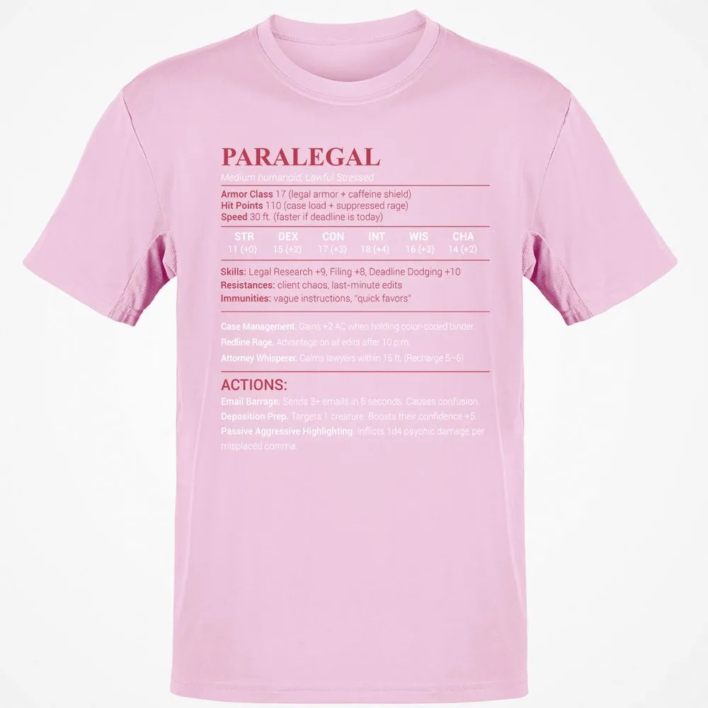 Paralegal Stats Classic Unisex T-Shirt - Light Pink - 5