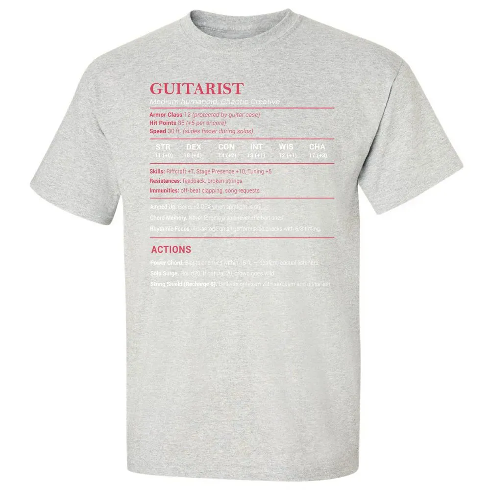Guitarist Stats Classic Unisex T-Shirt - Ash - 2