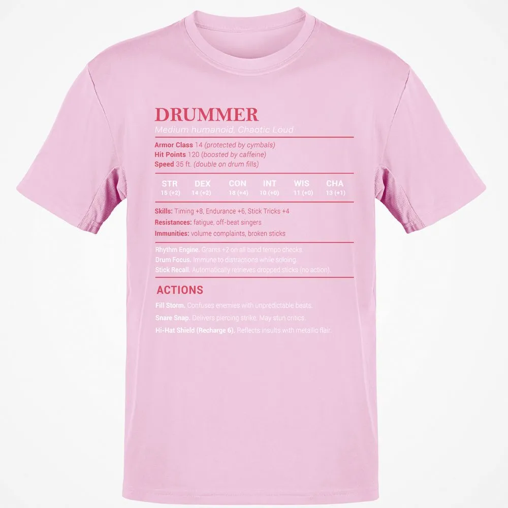 Drummer Stats Classic Unisex T-Shirt - Light Pink - 5