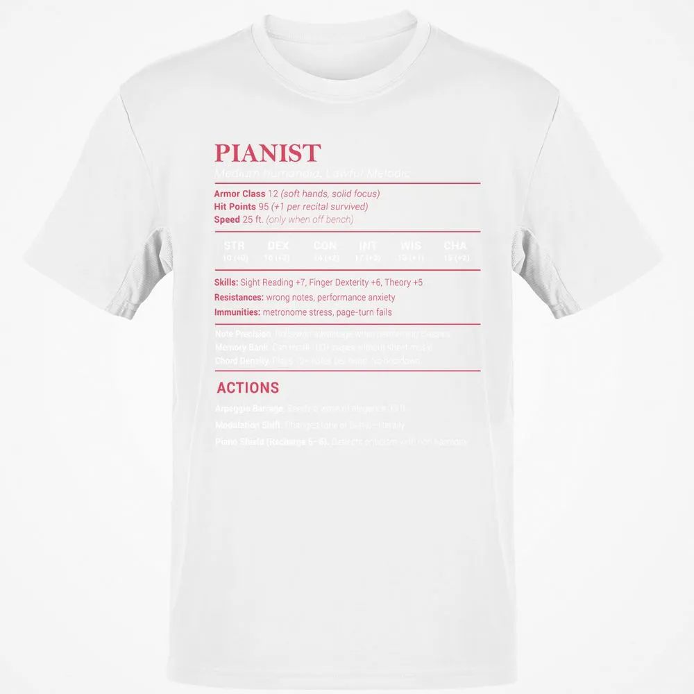 Pianist Stats Classic Unisex T-Shirt - White - 12