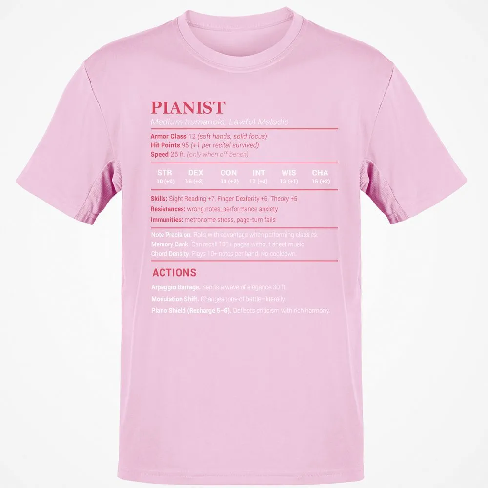 Pianist Stats Classic Unisex T-Shirt - Light Pink - 5
