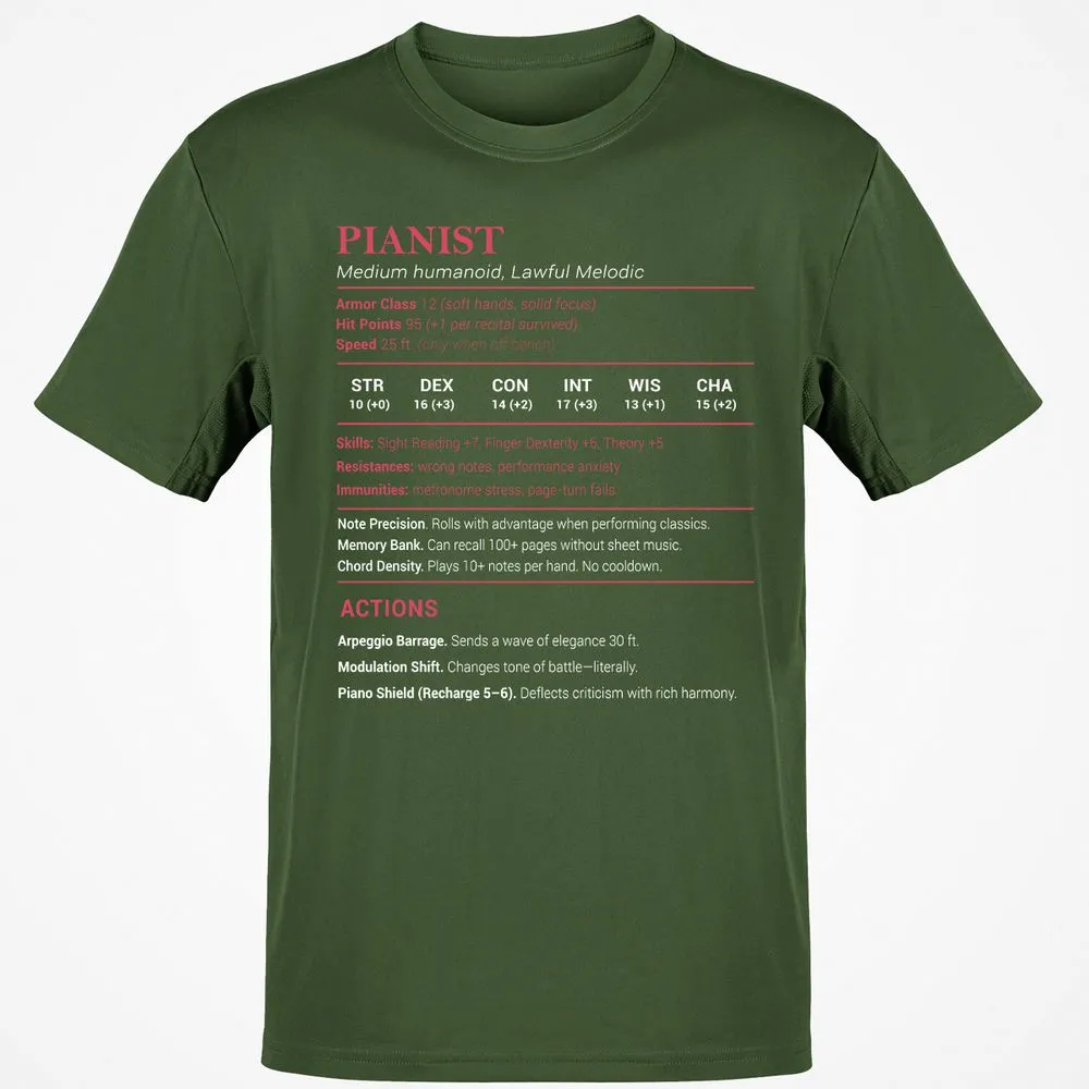 Pianist Stats Classic Unisex T-Shirt - Military Green - 6