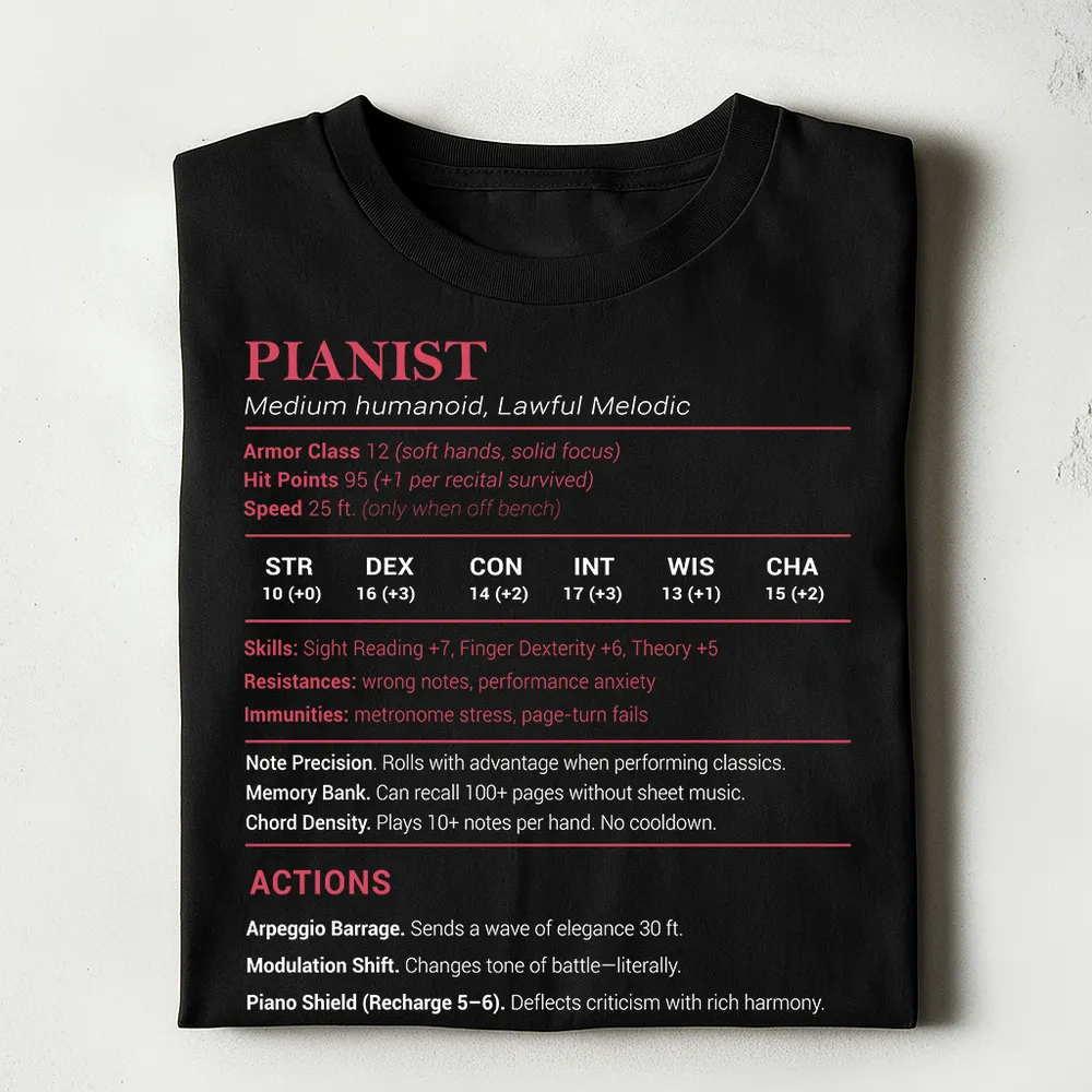 Pianist Stats Classic Unisex T-Shirt - 1