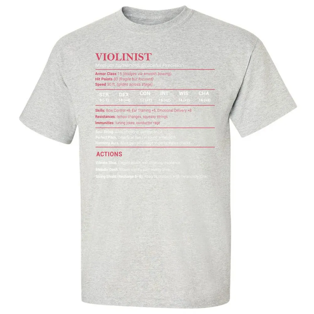 Violinist Stats Classic Unisex T-Shirt - Ash - 2