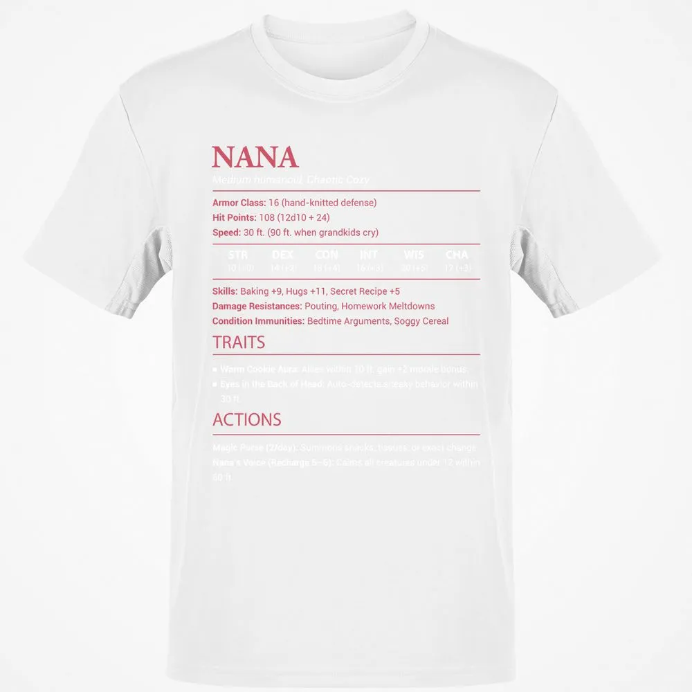 Nana Stats Classic Unisex T-Shirt - White - 12