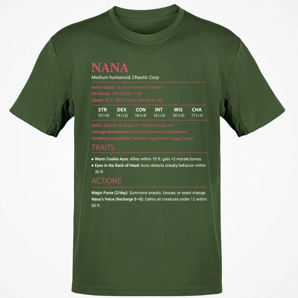 Nana Stats Classic Unisex T-Shirt - Military Green - 6