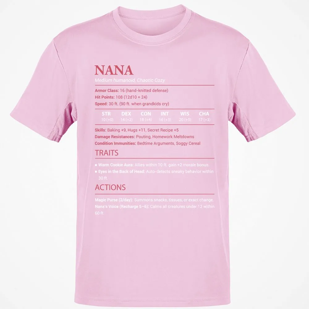Nana Stats Classic Unisex T-Shirt - Light Pink - 5