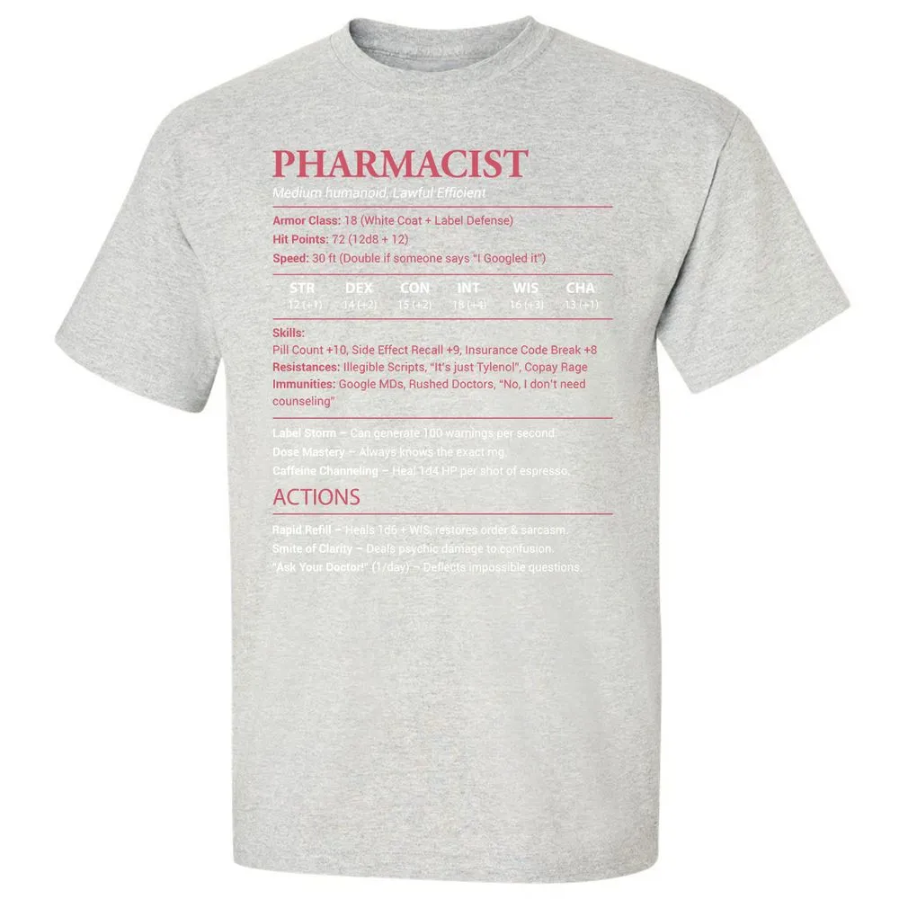 Pharmacist Stats Classic Unisex T-Shirt - Ash - 2