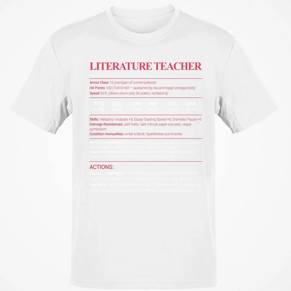 Literature Teacher Classic Unisex T-Shirt - White - 12