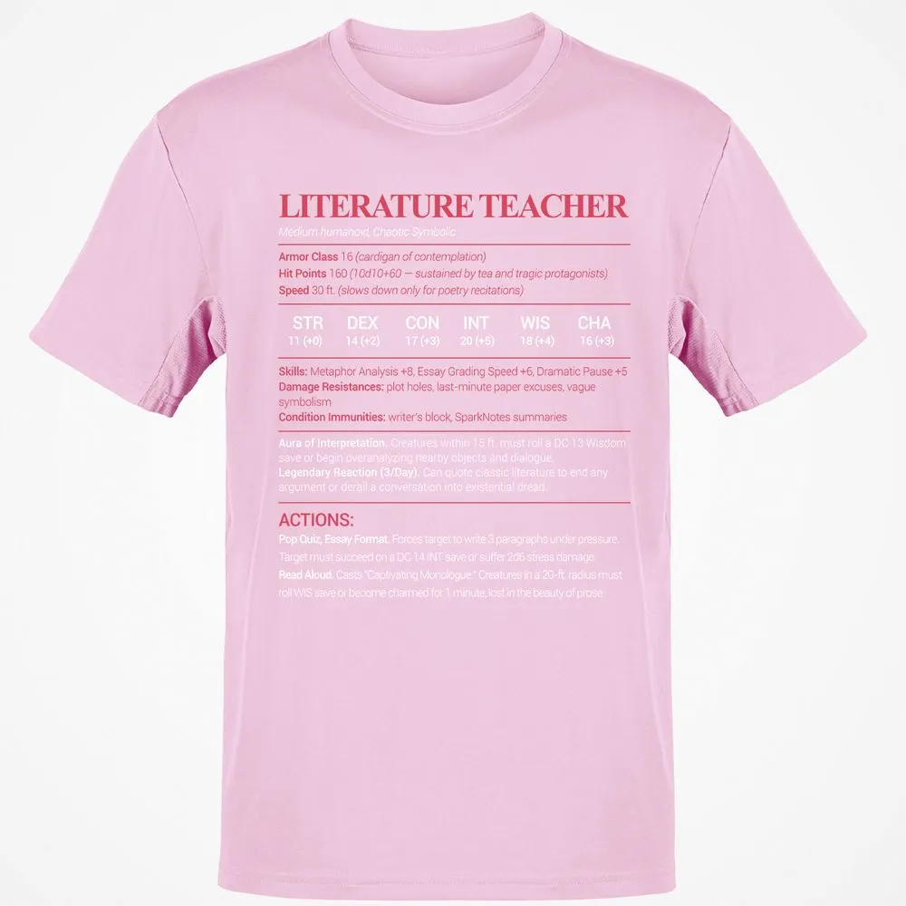 Literature Teacher Classic Unisex T-Shirt - Light Pink - 5