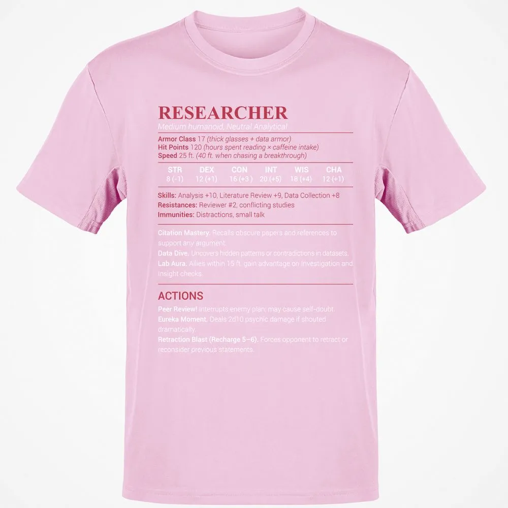 Researcher Stats Classic Unisex T-Shirt - Light Pink - 5