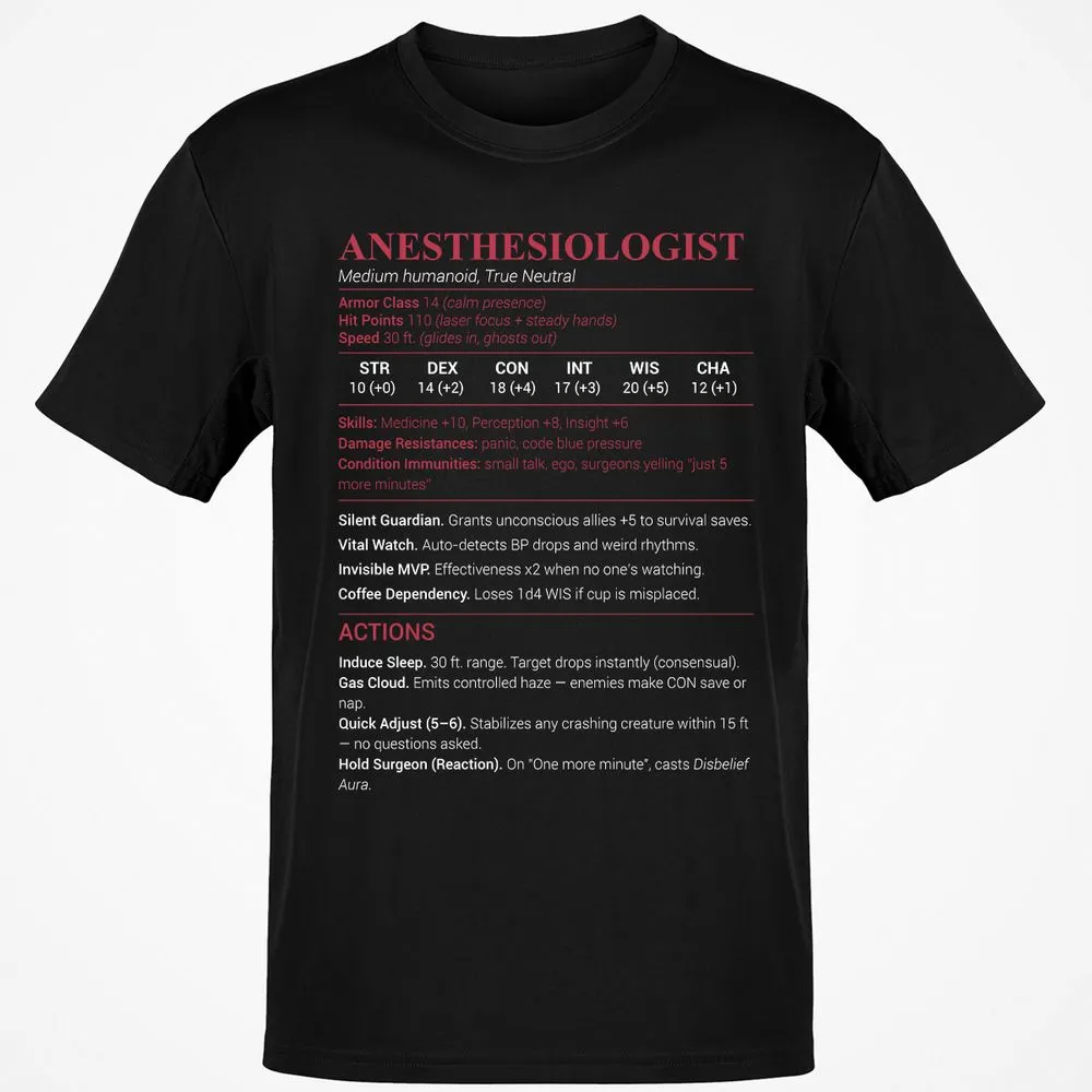 Anesthesiologist Stats Classic Unisex T-Shirt - Black - 1