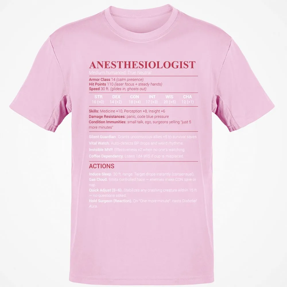 Anesthesiologist Stats Classic Unisex T-Shirt - Light Pink - 5