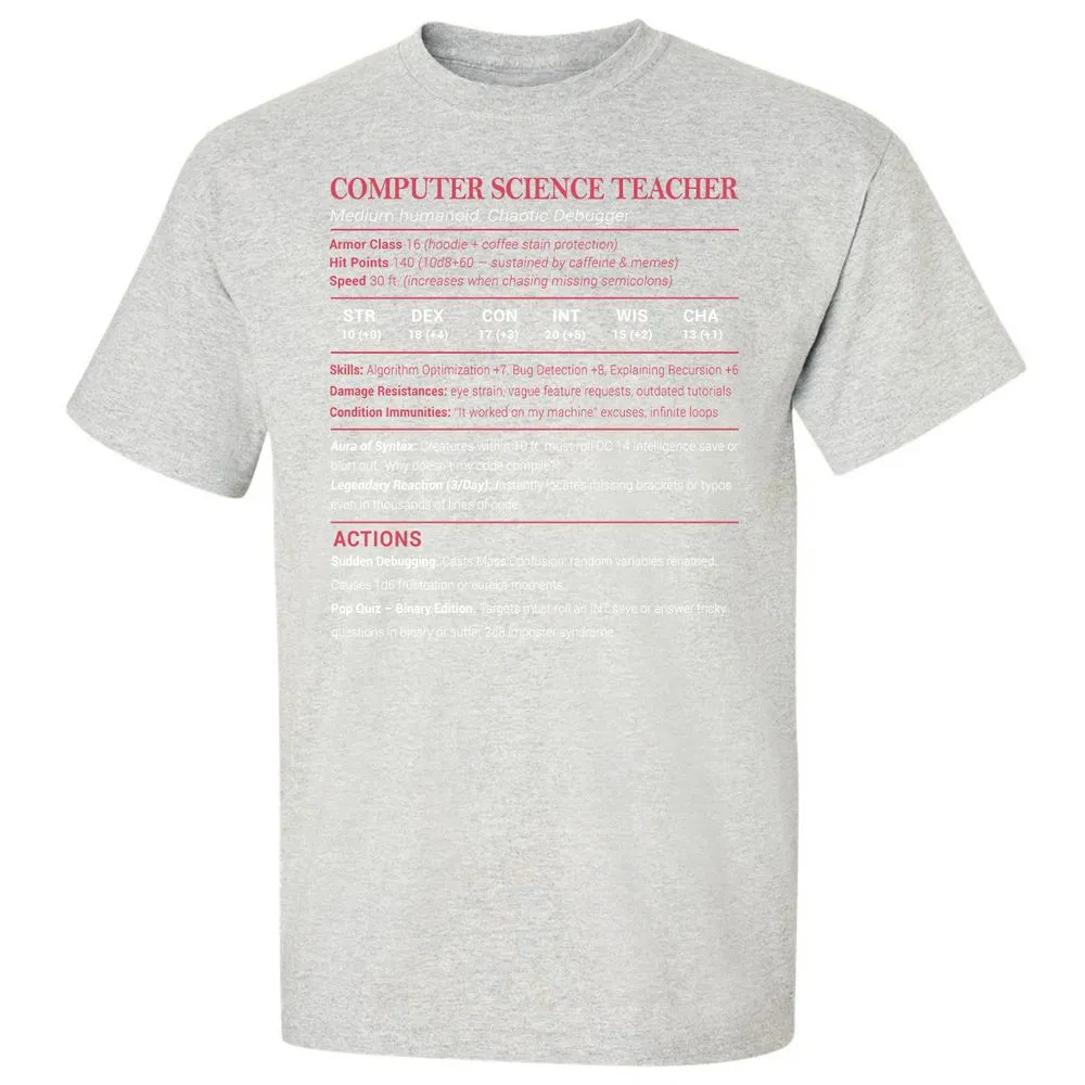 Computer Science Teacher Classic Unisex T-Shirt - Ash - 2