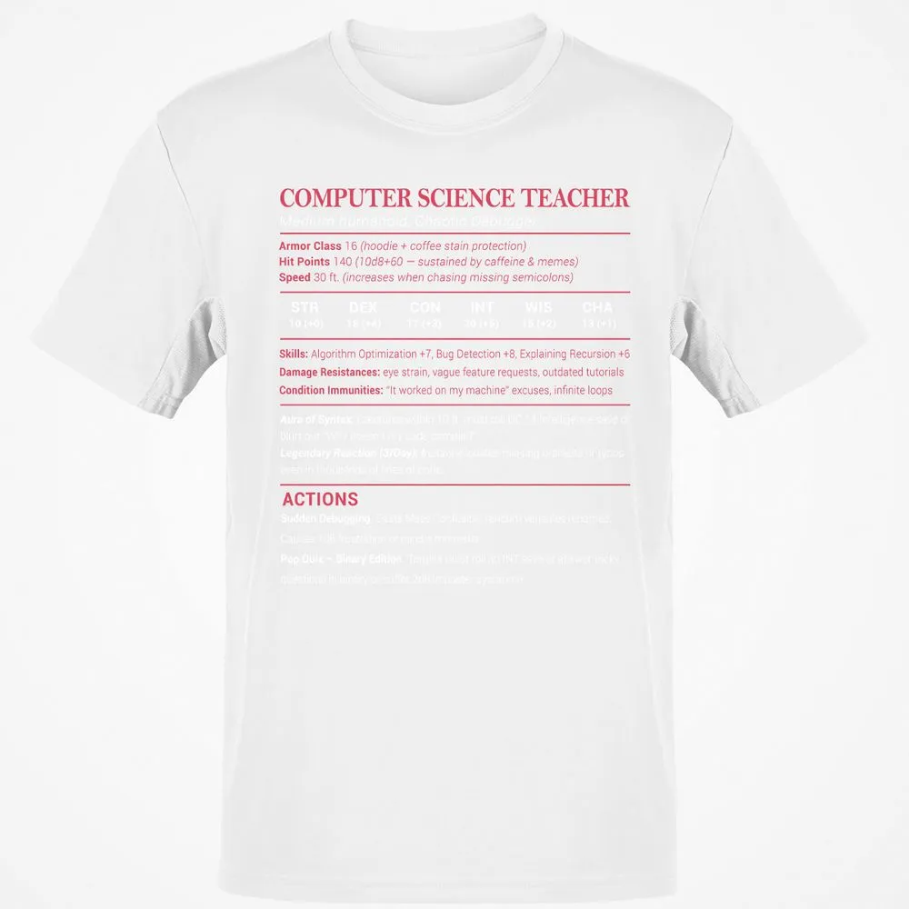Computer Science Teacher Classic Unisex T-Shirt - White - 12