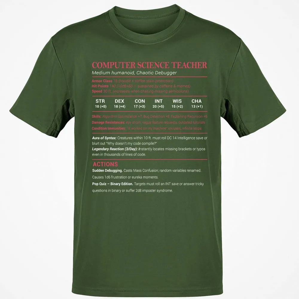 Computer Science Teacher Classic Unisex T-Shirt - Military Green - 6