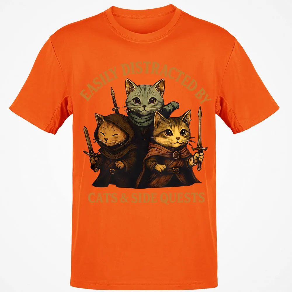 Easily Distracted By Cats & Side Quests Classic Unisex T-Shirt - Orange - 8