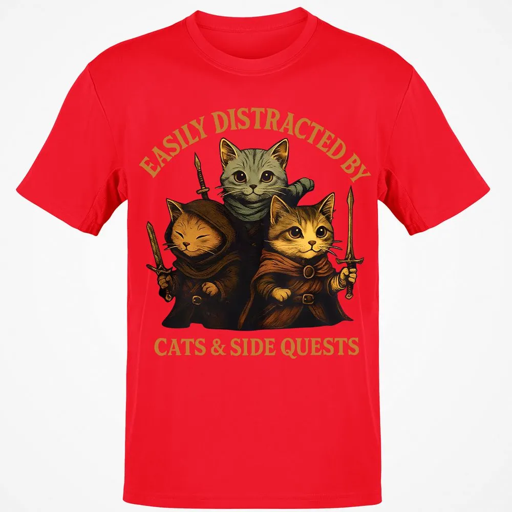 Easily Distracted By Cats & Side Quests Classic Unisex T-Shirt - Red - 10