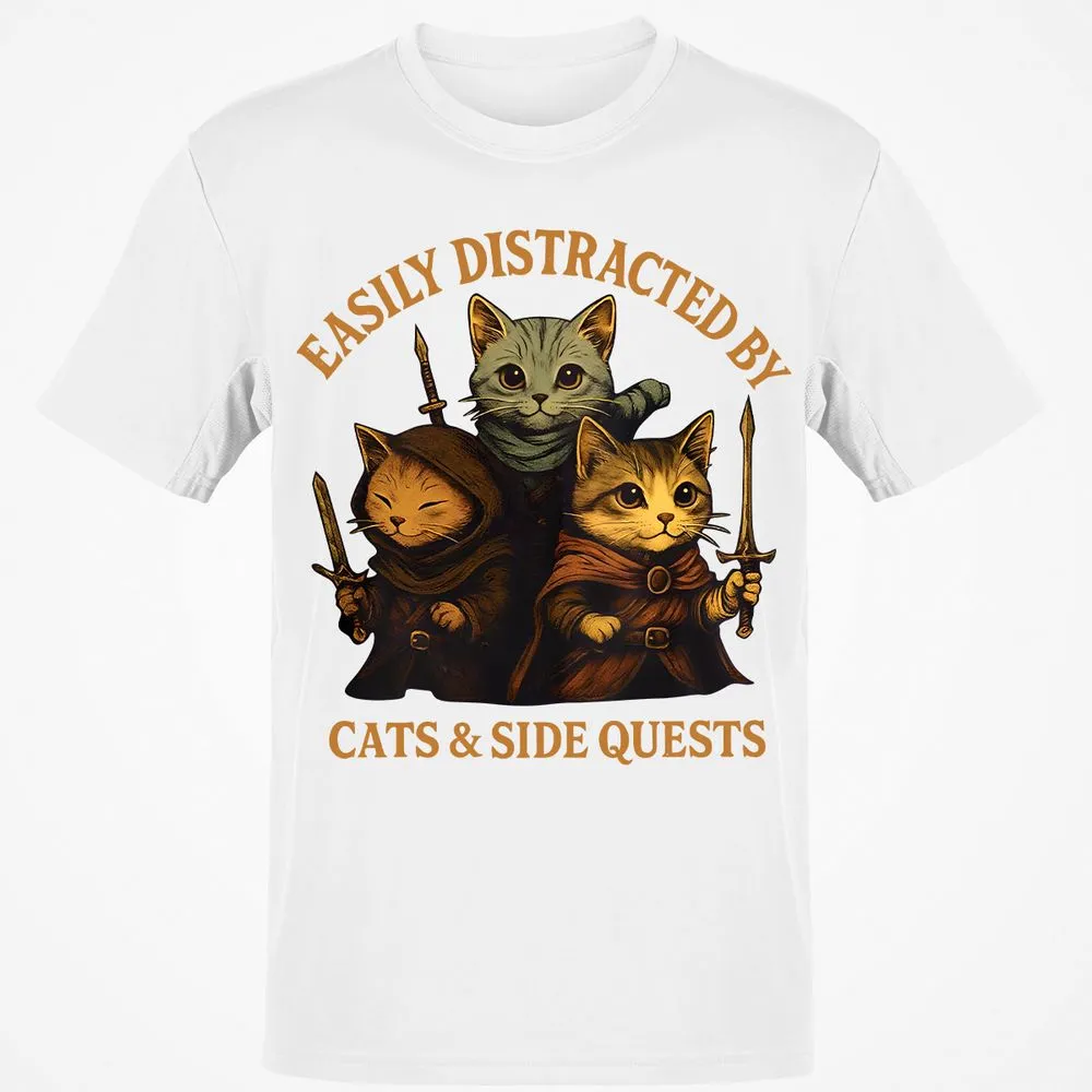 Easily Distracted By Cats & Side Quests Classic Unisex T-Shirt - White - 12