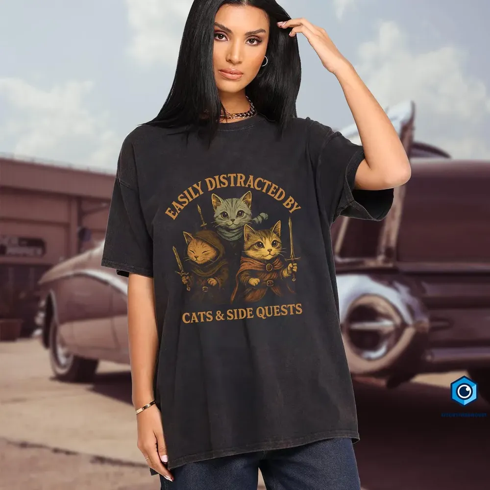 Easily Distracted By Cats & Side Quests Classic Unisex T-Shirt - 1