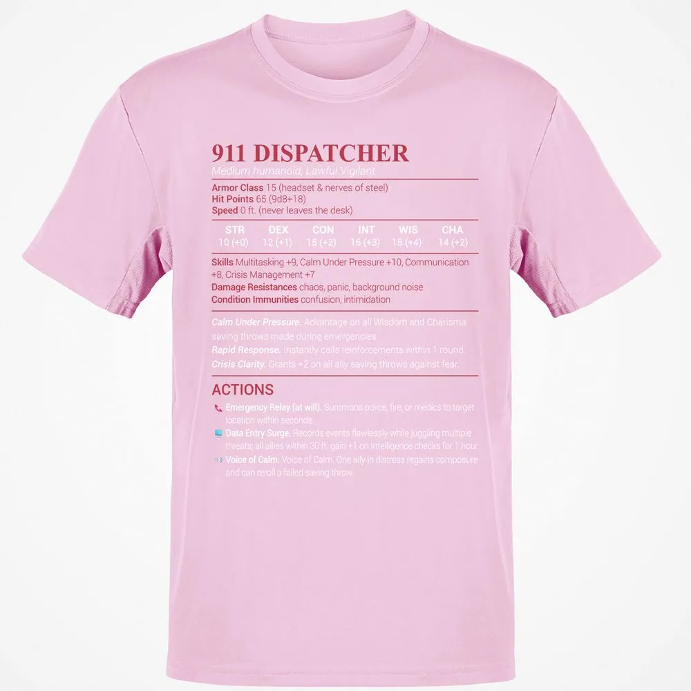 911 Dispatcher Classic Unisex T-Shirt - Light Pink - 5