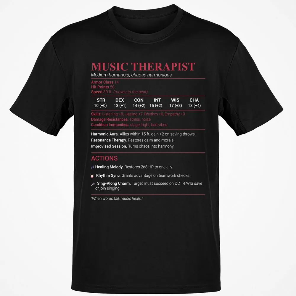 Music Therapist Classic Unisex T-Shirt - Black - 1