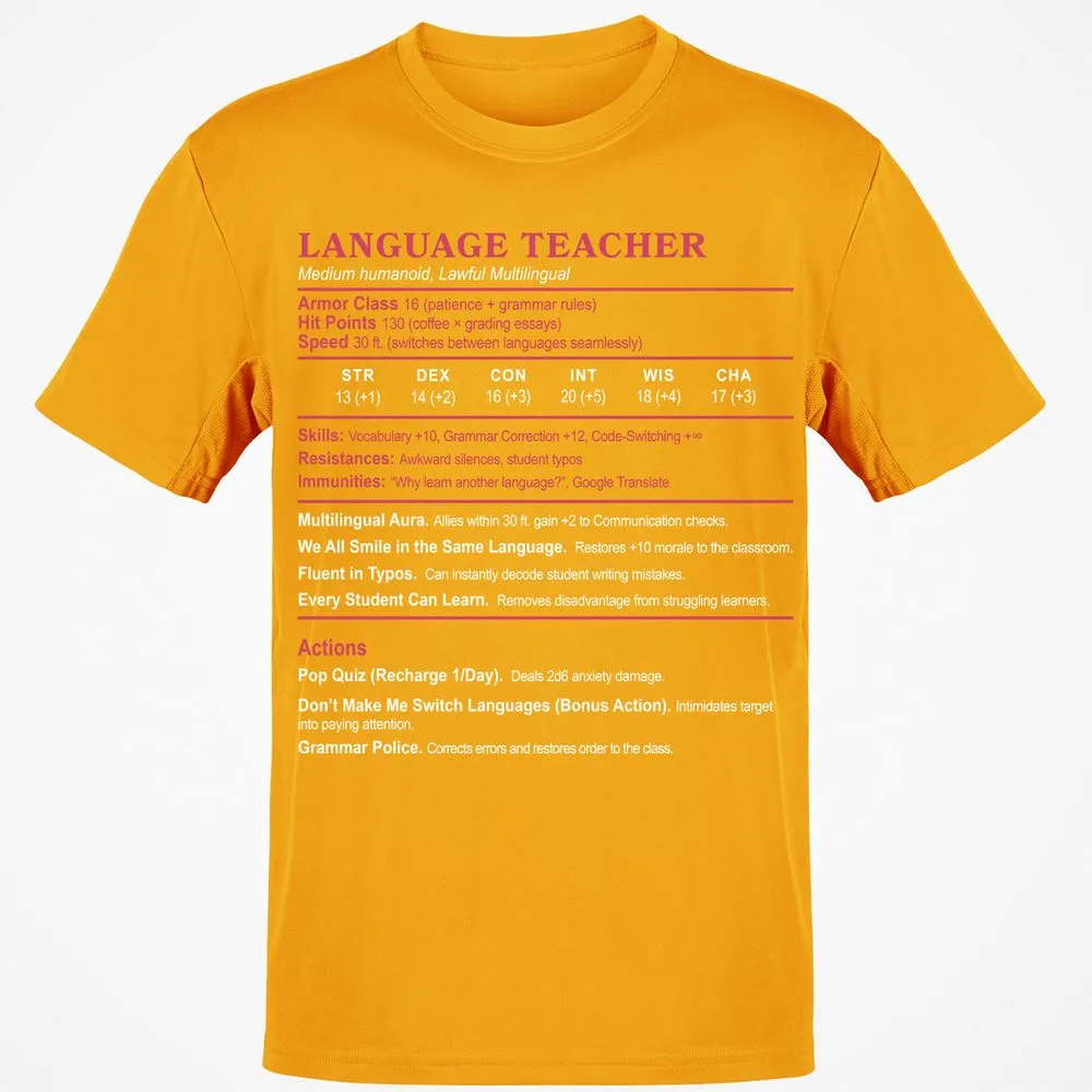 Language Teacher Classic Unisex T-Shirt - Gold - 4