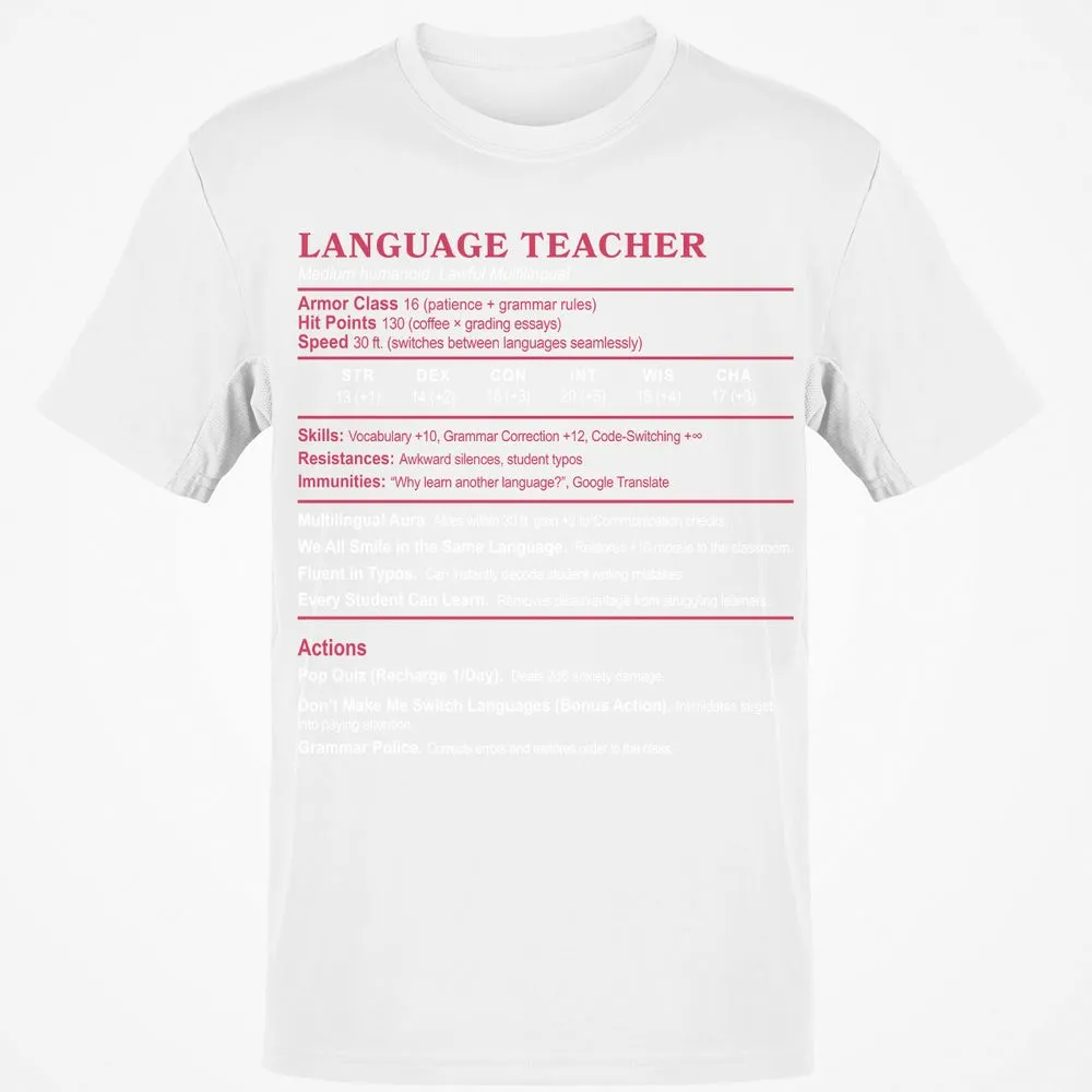 Language Teacher Classic Unisex T-Shirt - White - 12