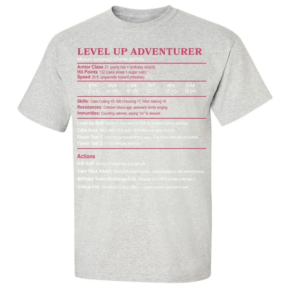 Level Up Adventurer Classic Unisex T-Shirt - Ash - 2