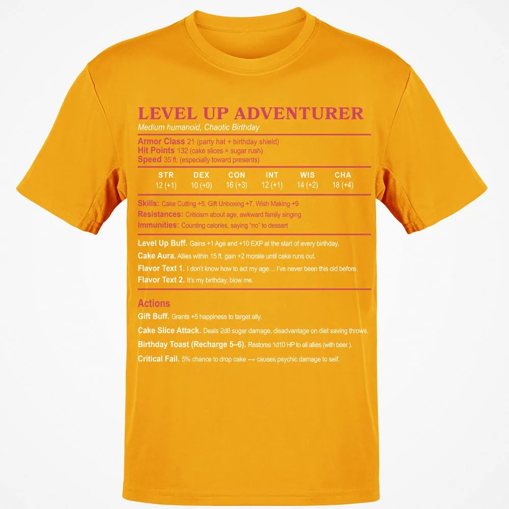 Level Up Adventurer Classic Unisex T-Shirt - Gold - 4