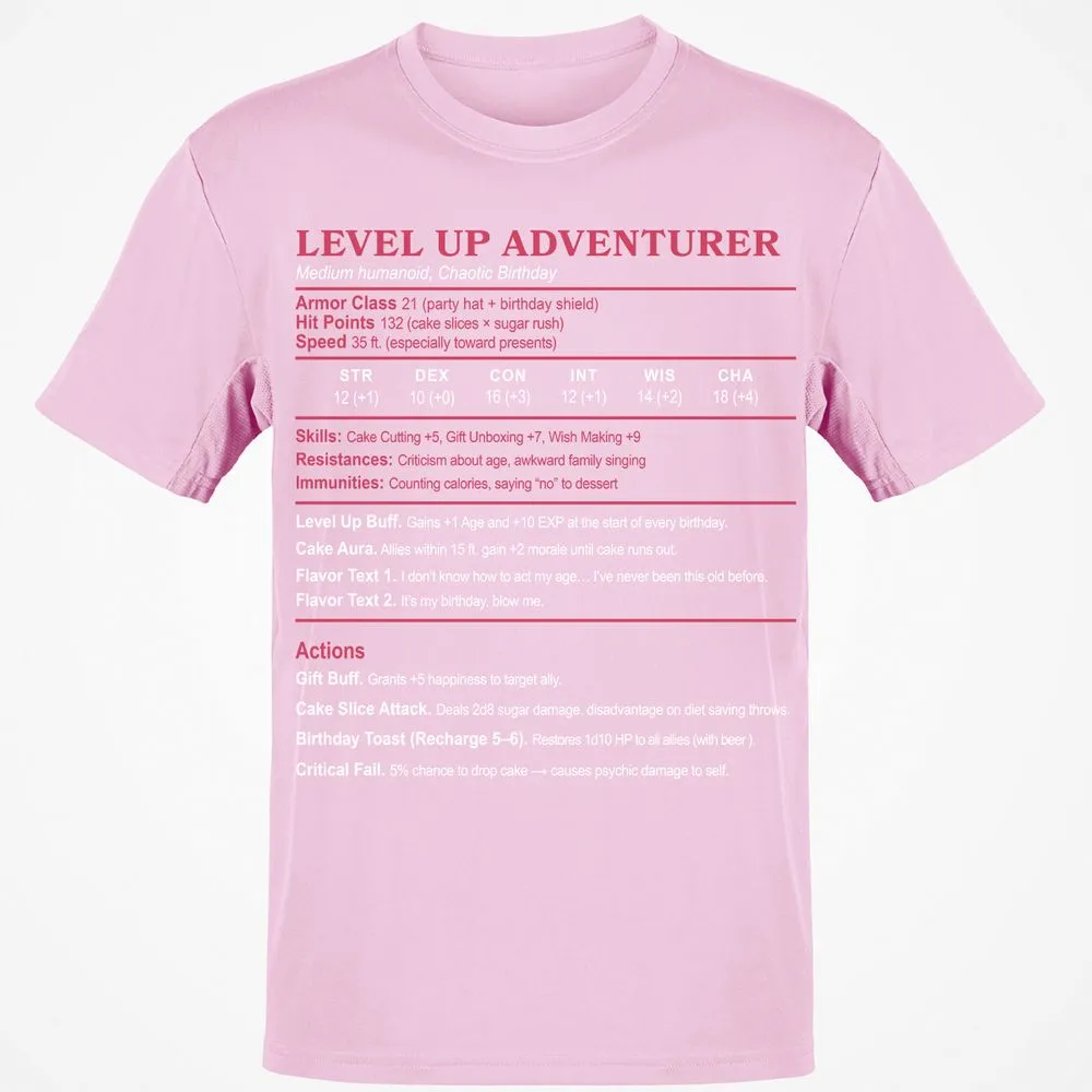 Level Up Adventurer Classic Unisex T-Shirt - Light Pink - 5