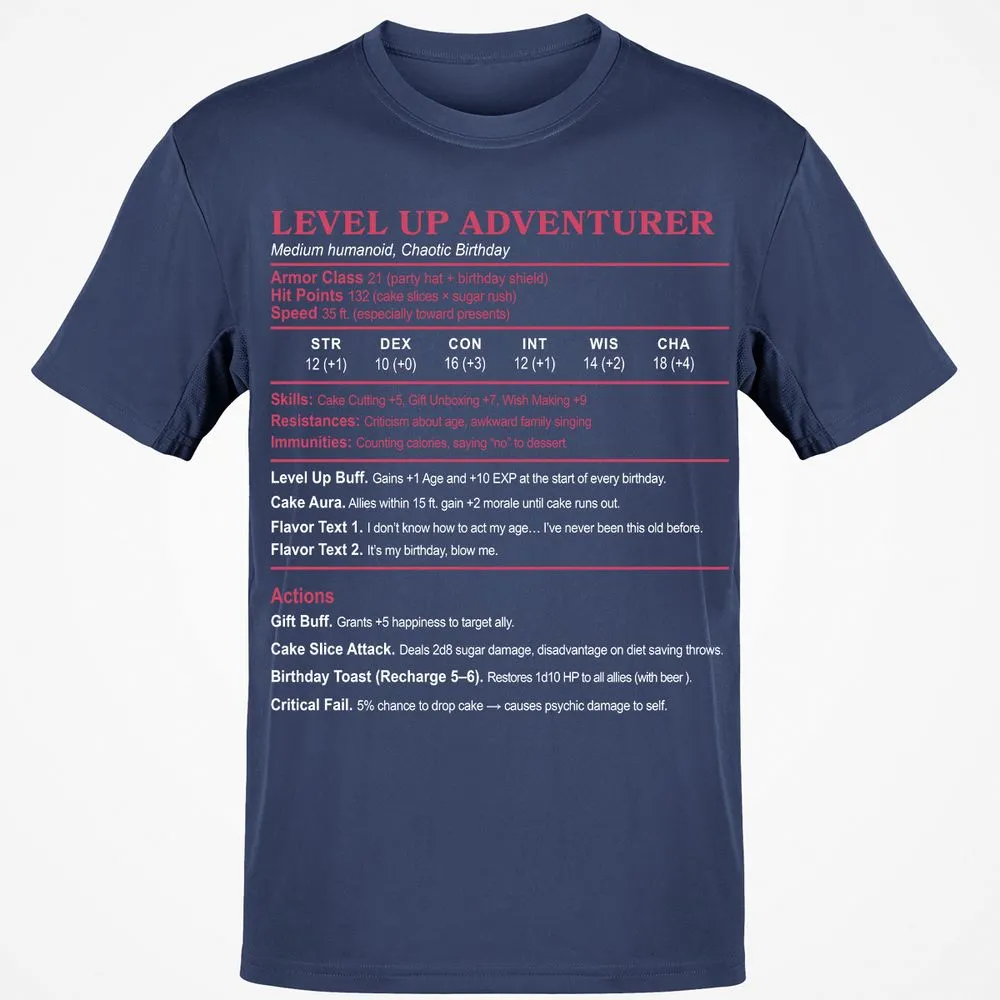 Level Up Adventurer Classic Unisex T-Shirt - Navy - 7