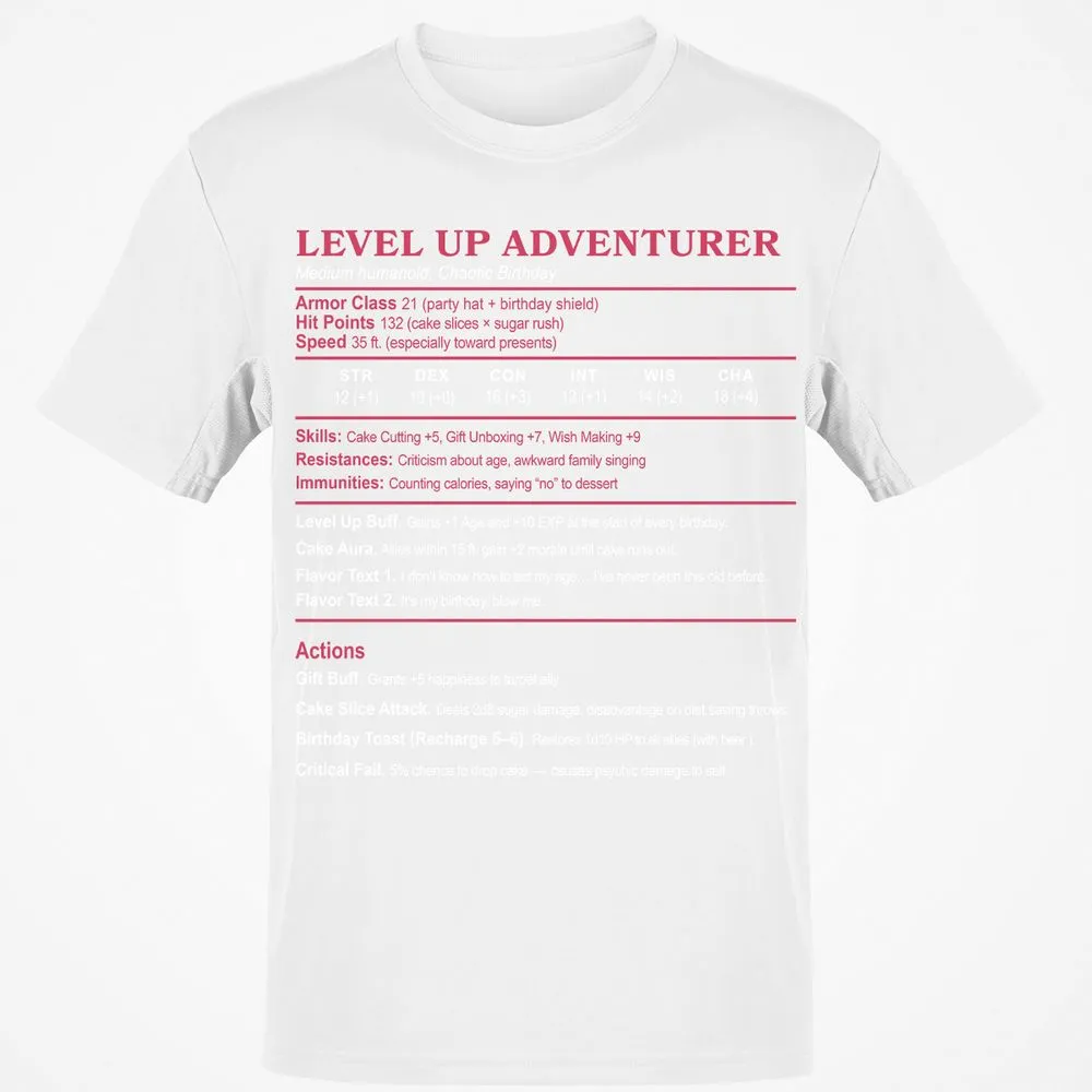 Level Up Adventurer Classic Unisex T-Shirt - White - 12