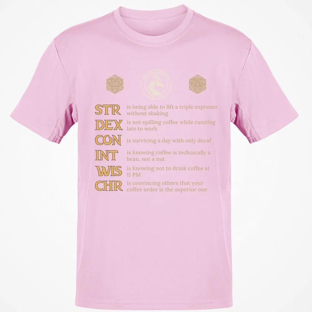 Coffee & Dragons RPG Stats Classic Unisex T-Shirt - Light Pink - 5