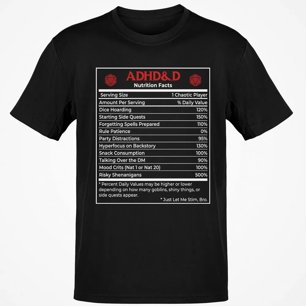 ADHD&D Nutrition Facts Classic Unisex T-Shirt - Black - 1