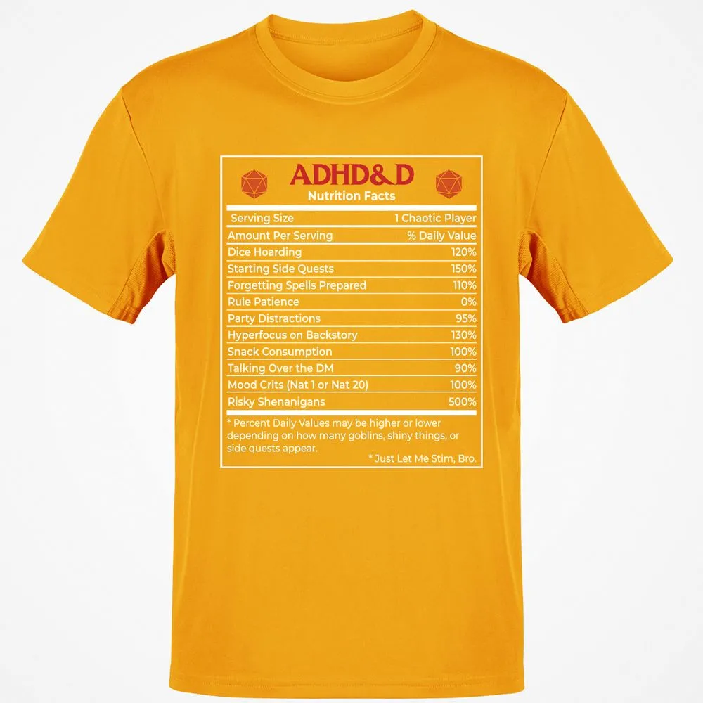 ADHD&D Nutrition Facts Classic Unisex T-Shirt - Gold - 4