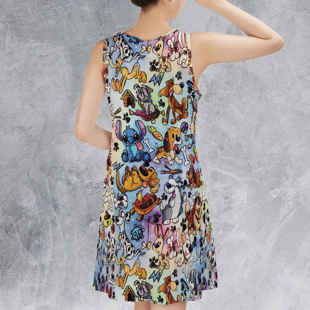 Cartoon Dogs Sleeveless Dress - 3