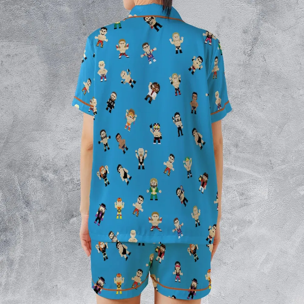 8-Bit Wrestlers Satin Short-Sleeve Pajamas Set - 2