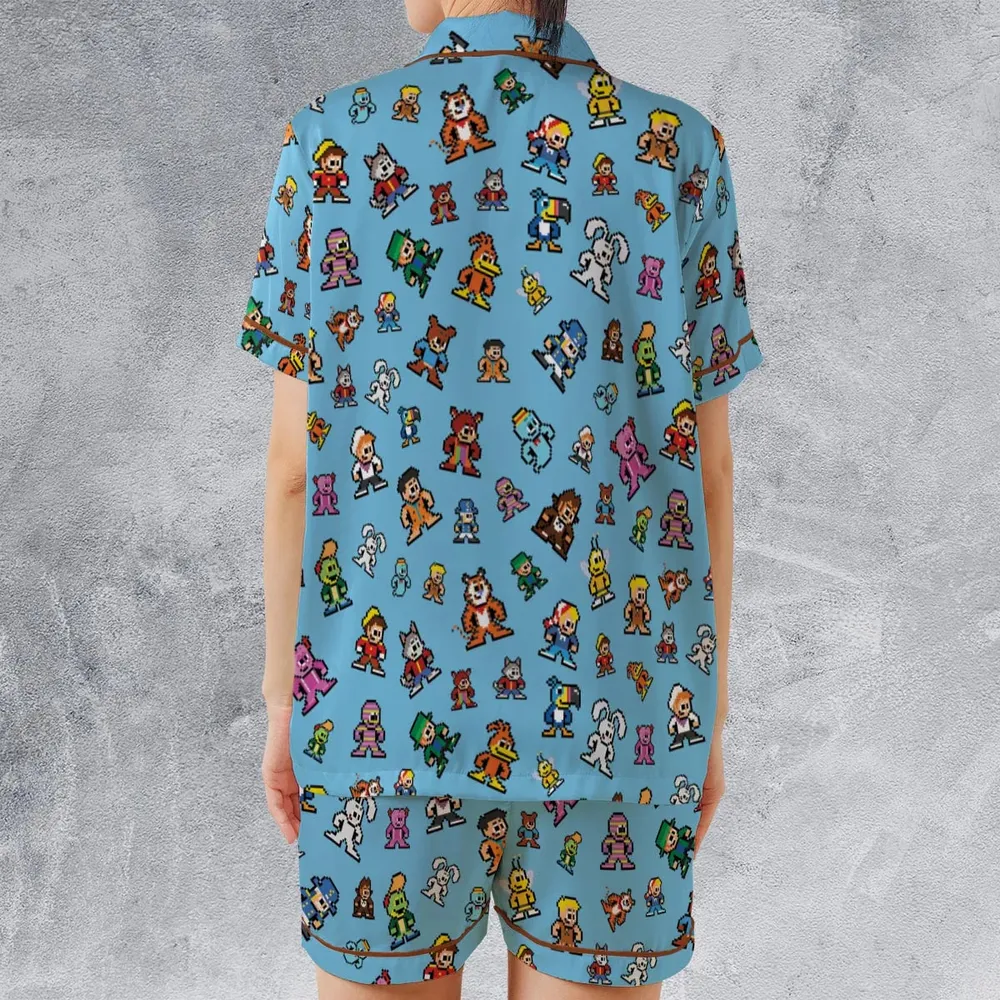 8-bit Breakfast Cereal Icons Satin Short-Sleeve Pajamas Set - 2
