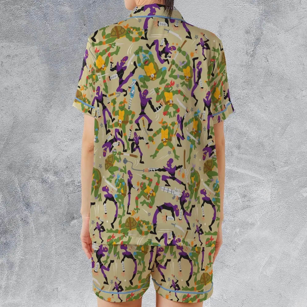 Green and Purple Battle TMNT Satin Short-Sleeve Pajamas Set - 2