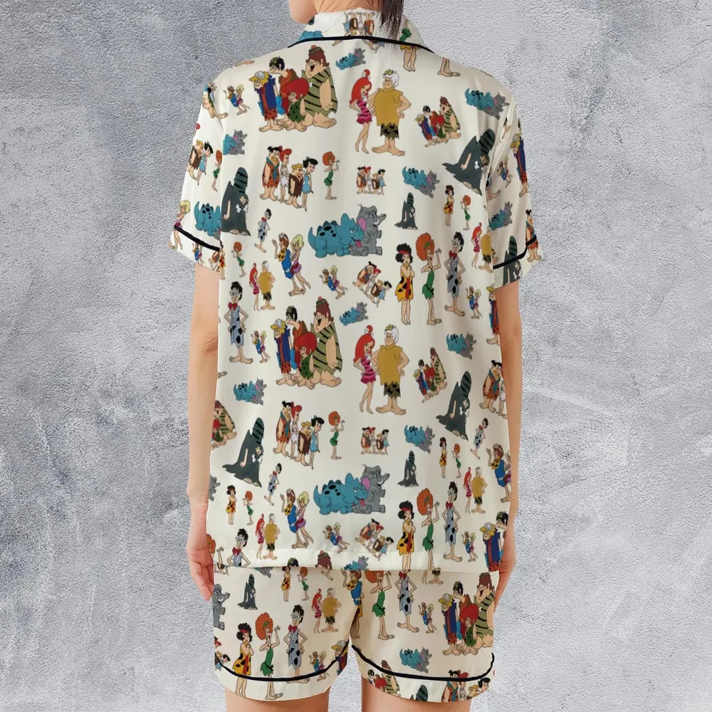 The Pebbles and Bamm Bamm Show Characters Satin Short-Sleeve Pajamas Set - 2