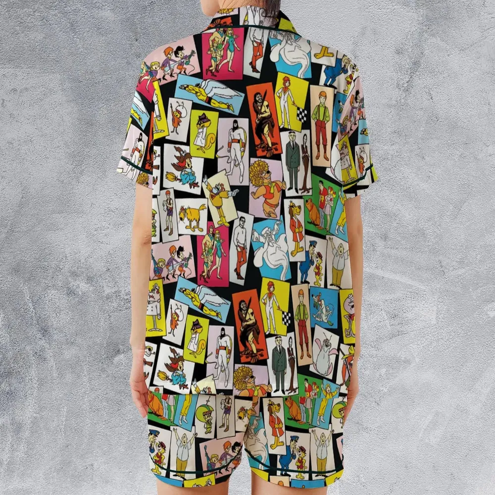 Back To The Day Old Cartoon Shows Satin Short-Sleeve Pajamas Set - 2